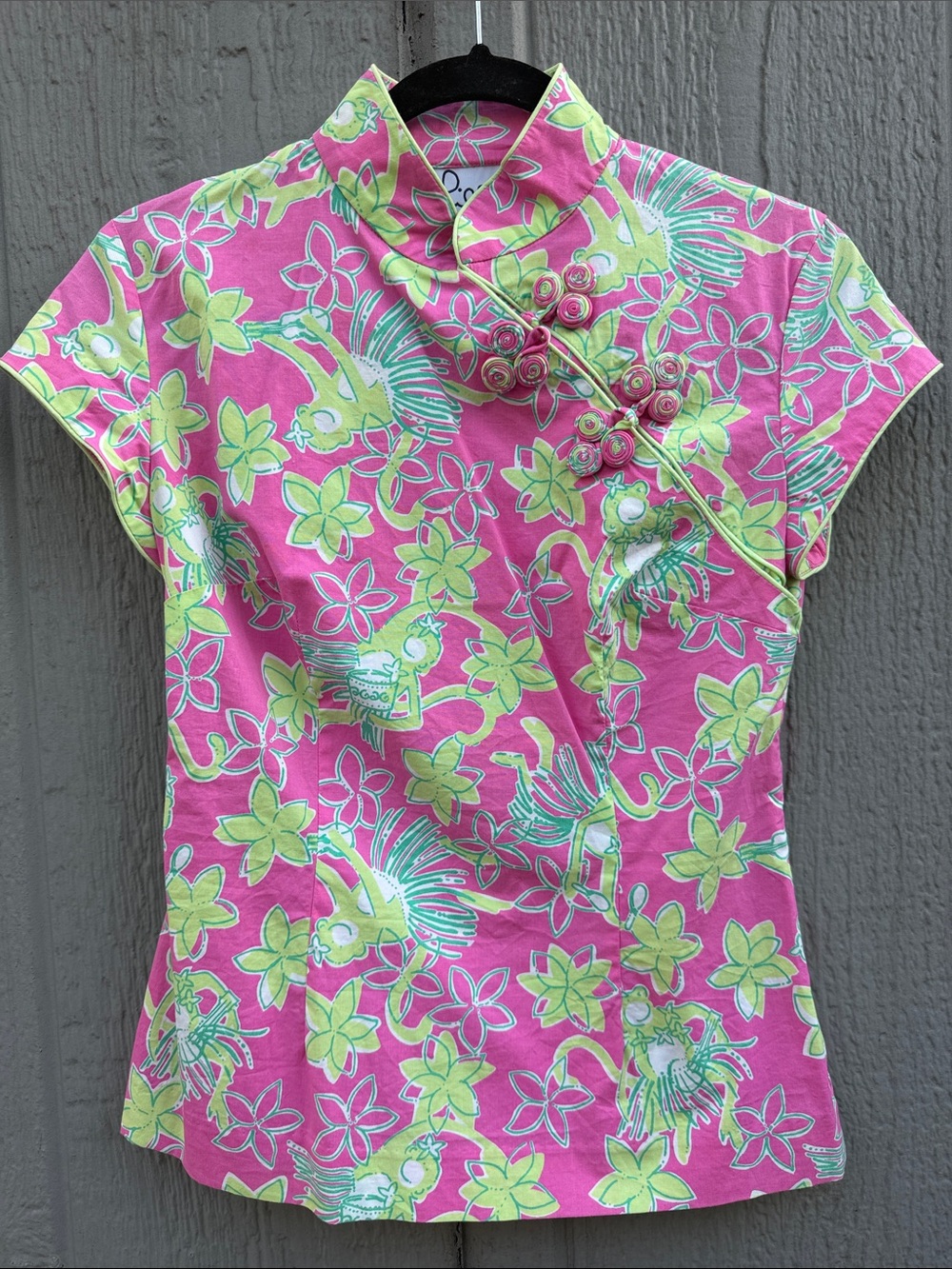 Lilly Pulitzer Vintage Pink Floral Mandarin Collar Top Size: 4